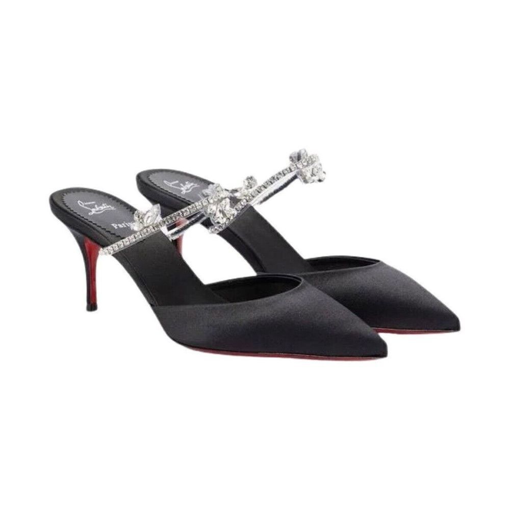Christian Louboutin Planet Queen Crystal Embellished Satin Mule Pumps Black 39 - Picture 3 of 11